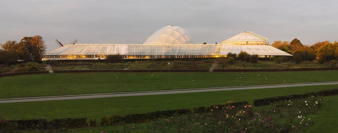 Væksthusene i Botanisk Have i Aarhus i morgensol